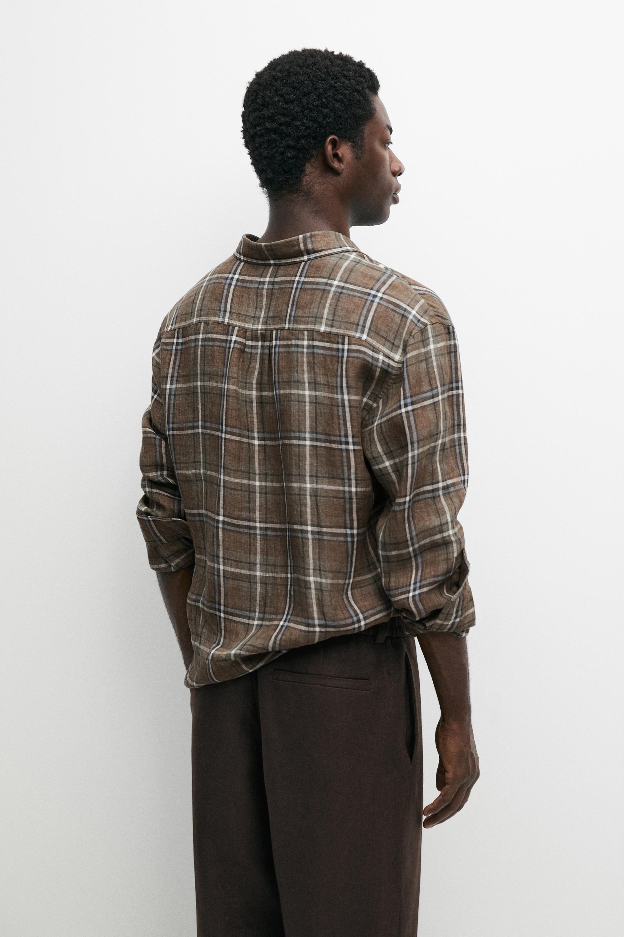 100% linen regular fit check shirt